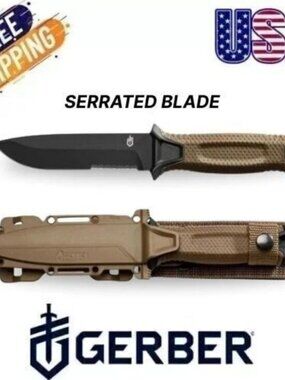 Gerber StrongArm Knife, Coyote Brown Serrated Fixed Blade - Free Shipping (USA)